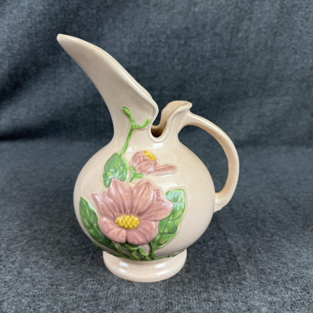 Vintage Hull Pink Ceramic Floral Ewer Vase 8.5" Hull Art USA Pottery Table Decor